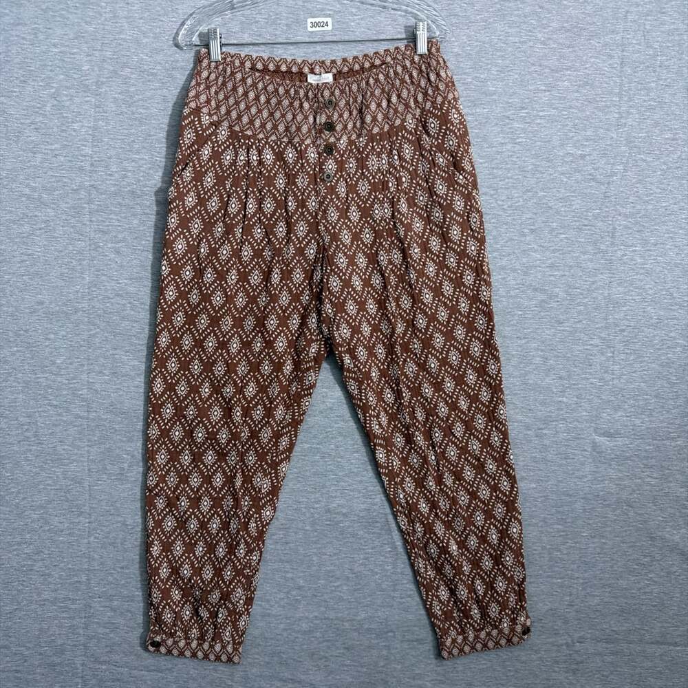 Garnet Hill Women's Small Organic Cotton Gauze Gathered Boho Pleated Pant